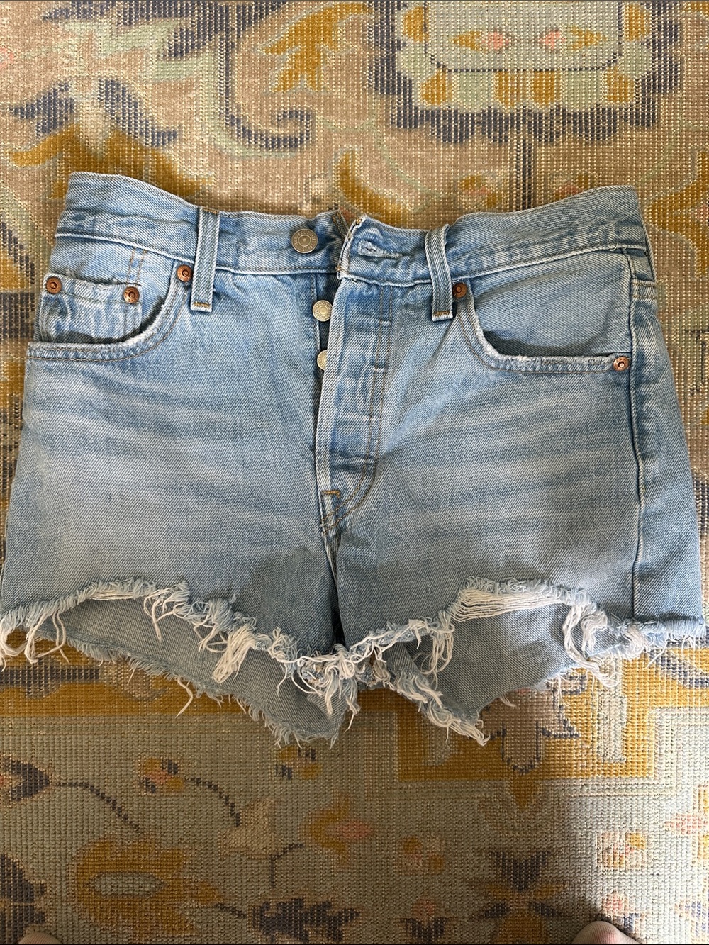 Levi's Light Blue Frayed Hem Distressed Denim Shorts